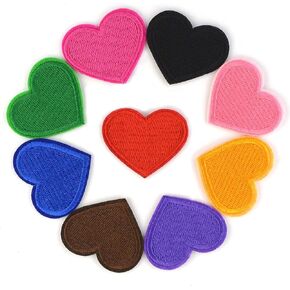 Assorted Colors Heart Shaped Patches for Clothing Jeans Jackets Hats Bags Backpack Repair DIY Decoration Mini Cute Heart Applique Heart Patch Embroidered Heart Shape Sew on Iron on Patch(36pieces