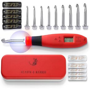 Hearth & Harbor Light Up Crochet Hook Set with Case, Counting Crochet Hook Set Digital for Stitch and Row Counter, Lighted Crochet Hook Set with 9 Interchangeable Crochet Hooks