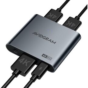 مقسم HDMI 1 في 2 مخرج 4K 60 هرتز 4:4:4، AVIDGRAM HDMI 2 منفذ مقسم مع نسخة ومقياس سفلي ووضع تلقائي للعرض المزدوج المتطابق، متوافق مع Xbox وPS4 Pro وPS5 (رمادي)