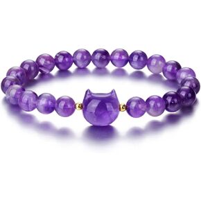 CrystalTears Crystal Cat Bracelet for Women Men 8mm Crystal Stone Bead Bracelets Protection Healing Crystals Gemstones Stretch Bracelet Good Luck Bracelet Jewelry Cat Gifts for Mom Women Girls