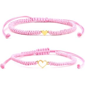 xuzhiyuan 2pcs الحب القلب مضفر سلسلة الأساور لطيف الحلو جوفاء القلب مطابقة سوار قابل للتعديل الوردي الأسود الأحمر سلسلة هدايا عيد الأم للأم ابنة الابن