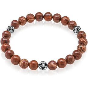VY JEWELRY Red Snakeskin Jasper Bracelet 8MM Dia Stones with 925 Sterling Silver Beads for Men and Women
