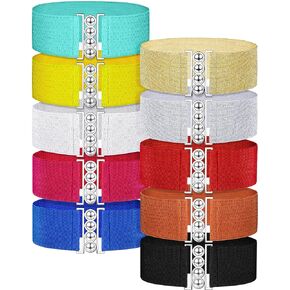 10 Pieces Wide Elastic Belt Women Stretchy Belt Elastic Buckle Belt Vintage Waist Belt Stretch Cinch for Women Girl (30.7 Inch), Multicolor