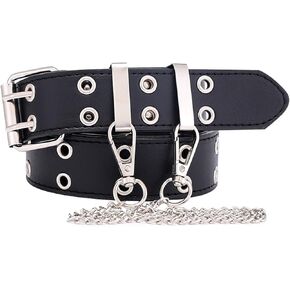 Double Grommet Leather Belt Punk Studded Belt Rock Jeans y2k Belt for Women Men