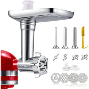 Metal Food Grinder Attachments for KitchenAid Stand Mixers, Meat Grinder, Sausage Stuffer, Perfect Mixer Attachment for KitchenAid Mixers, Silver(Machine/Mixer Not Included)