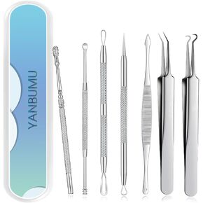 Black Head Remover for face, Blackhead Remover Tools Tweezers, 7pcs Stainless steels Pimple Popper Tool kit Risk Free Treatment for Blemish, Zit, Blackhead Extractor +2pcs Earwax Removal kit