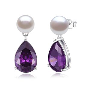 YAMI Pearl Earrings for Women, 925 Sterling Silver Birthstone Teardrop Stud Dangle Earrings, Created Emerald Drop Earrings, 8-8.5MM Freshwater Cultured Pearl Jewelry Birthday Mother’s Day Gifts