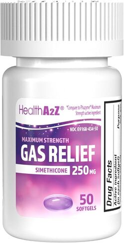 HealthA2Z® Gas Relief Simethicone 250mg | Maximum Strength | Fast Gas Relief | Relieve Symptoms Naturally (50 Softgels (Pack of 1)) in Saudi Arabia