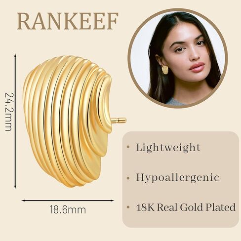 RANKKEF Gold Statement Eearrings Large Chunky Gold Stud Earrings Vintage Earrings for Women Trendy Wing Square Shell Geometric Earrings Jewelry Gift for Women in Saudi Arabia