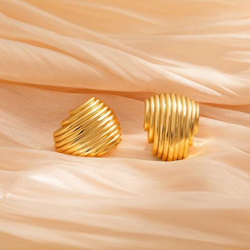 RANKKEF Gold Statement Eearrings Large Chunky Gold Stud Earrings Vintage Earrings for Women Trendy Wing Square Shell Geometric Earrings Jewelry Gift for Women in Saudi Arabia