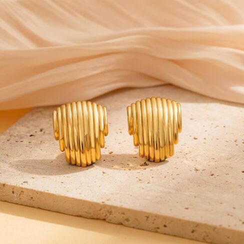 RANKKEF Gold Statement Eearrings Large Chunky Gold Stud Earrings Vintage Earrings for Women Trendy Wing Square Shell Geometric Earrings Jewelry Gift for Women in Saudi Arabia