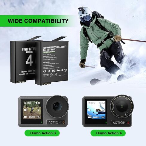 2Pcs Osmo Action 4&3 Battery Pack with Charger Battery Compatible with Osmo Action 3 4，Pack of 2 Batteries with Dual Charging Hub in Kuwait