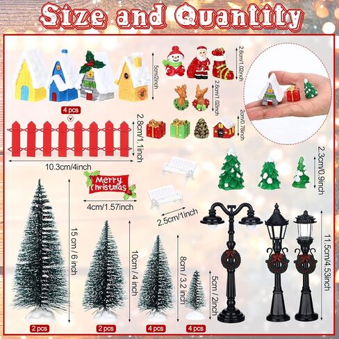 39 Pcs Christmas Village Houses Figurines Decoration Set Christmas Miniature Ornaments Mini Garden Accessories Kit with Santa Claus Snowmen Reindeer Bench Street Lamps Christmas Tree in Saudi Arabia