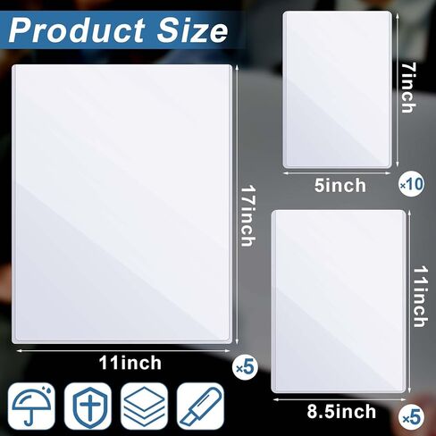 Henoyso 20 Pcs Rigid Print Protectors 3 Sizes 5" x 7" 8.5" x 11" 11" x 17" Clear Poster Protector Sleeve Paper Covers Plastic Heavy Duty Hard Plastic Document Holder for Page Sheet Photo Certificate in Saudi Arabia