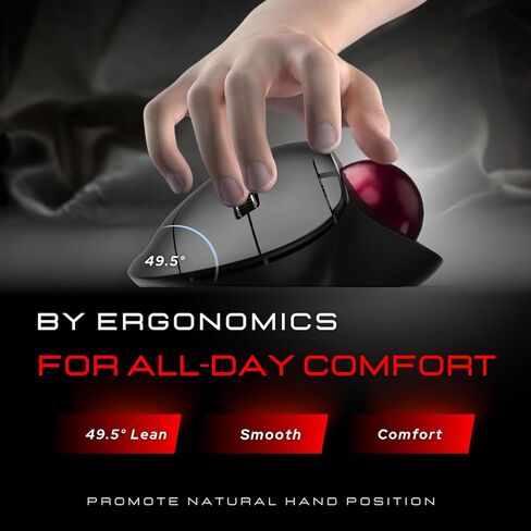 ماوس كرة التتبع اللاسلكي: ماوس مريح، تحكم سهل بالإبهام، تتبع دقيق وسلس مع 3 مستويات DPI قابلة للتعديل، اتصال BT أو USB متوافق مع أجهزة الكمبيوتر الشخصية والكمبيوتر المحمول ونظام التشغيل Windows وMAC OS in Kuwait