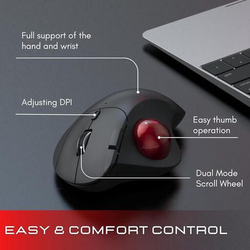 ماوس كرة التتبع اللاسلكي: ماوس مريح، تحكم سهل بالإبهام، تتبع دقيق وسلس مع 3 مستويات DPI قابلة للتعديل، اتصال BT أو USB متوافق مع أجهزة الكمبيوتر الشخصية والكمبيوتر المحمول ونظام التشغيل Windows وMAC OS in Kuwait