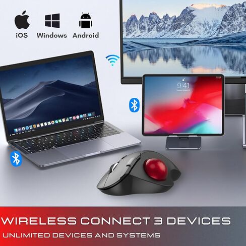 ماوس كرة التتبع اللاسلكي: ماوس مريح، تحكم سهل بالإبهام، تتبع دقيق وسلس مع 3 مستويات DPI قابلة للتعديل، اتصال BT أو USB متوافق مع أجهزة الكمبيوتر الشخصية والكمبيوتر المحمول ونظام التشغيل Windows وMAC OS in Kuwait