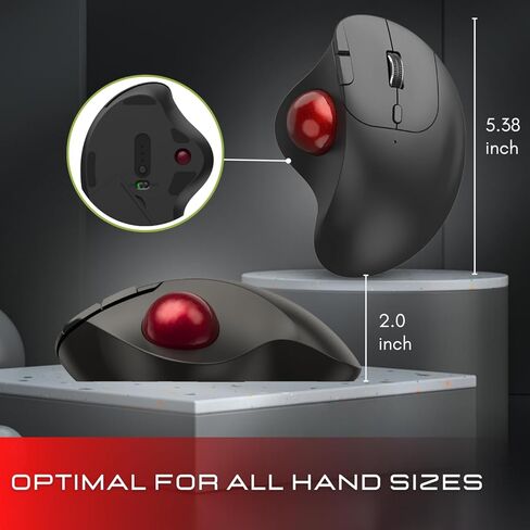 ماوس كرة التتبع اللاسلكي: ماوس مريح، تحكم سهل بالإبهام، تتبع دقيق وسلس مع 3 مستويات DPI قابلة للتعديل، اتصال BT أو USB متوافق مع أجهزة الكمبيوتر الشخصية والكمبيوتر المحمول ونظام التشغيل Windows وMAC OS in Kuwait