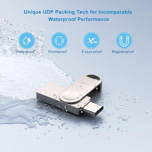 محرك أقراص فلاش USB C بسعة 128 جيجابايت من JUANWE، محرك أقراص فلاش USB 3.0 مزدوج من النوع C + محرك أقراص فلاش USB صغير دوار فريد من نوعه UDP-Tech مقاوم للماء مع فتحة حلقة مفاتيح OTG محرك فلاش للكمبيوتر الشخصي والهواتف الذكية والكمبيوتر اللوحي Mac in Kuwait