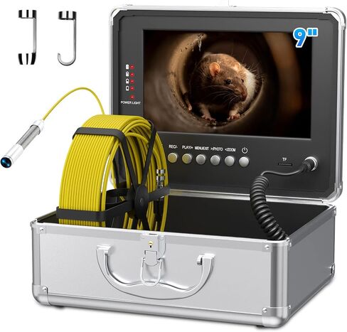 Sanyipace Sewer Camera, 9'' FHD Monitor, Portable Design, 0.15in/3.8mm Cable, IP68 Waterproof Borescope Sewer Inspection Camera with Light, 2600mAh Battery, DVR Recorder with Sounds, 33ft/10m in Saudi Arabia