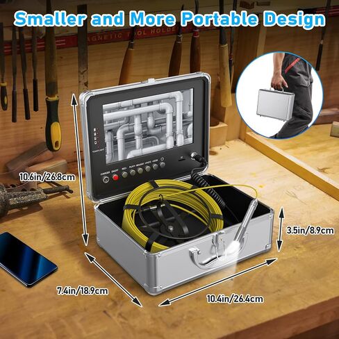 Sanyipace Sewer Camera, 9'' FHD Monitor, Portable Design, 0.15in/3.8mm Cable, IP68 Waterproof Borescope Sewer Inspection Camera with Light, 2600mAh Battery, DVR Recorder with Sounds, 33ft/10m in Saudi Arabia