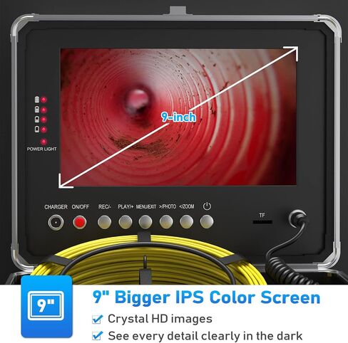 Sanyipace Sewer Camera, 9'' FHD Monitor, Portable Design, 0.15in/3.8mm Cable, IP68 Waterproof Borescope Sewer Inspection Camera with Light, 2600mAh Battery, DVR Recorder with Sounds, 33ft/10m in Saudi Arabia