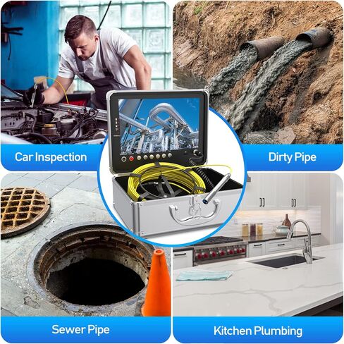 Sanyipace Sewer Camera, 9'' FHD Monitor, Portable Design, 0.15in/3.8mm Cable, IP68 Waterproof Borescope Sewer Inspection Camera with Light, 2600mAh Battery, DVR Recorder with Sounds, 33ft/10m in Saudi Arabia