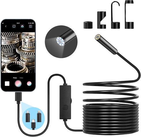 كاميرا المنظار مع الضوء، 1080P HD واي فاي كاميرا فحص الثعبان USB مقاومة للماء Ip67 نطاق الكاميرا مع 8 أضواء LED قابلة للتعديل للهواتف الذكية Android و iOS (9.84FT/3M) in Kuwait