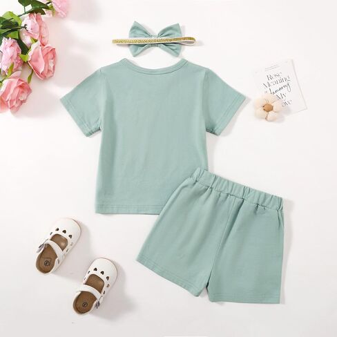 Baby Girls Short Set Daddy's Girls Letter Print Cute Summer Clothes Outfit Set with Headband 3Pcs in Saudi Arabia
