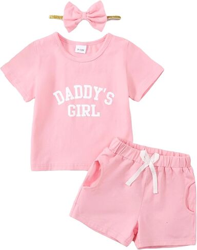 Baby Girls Short Set Daddy's Girls Letter Print Cute Summer Clothes Outfit Set with Headband 3Pcs in Saudi Arabia