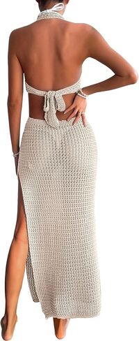 Lilosy Sexy Halter V Neck Sleeveless Beach Swimwear Bikini Cover Ups Long Dress in Saudi Arabia