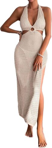 Lilosy Sexy Halter V Neck Sleeveless Beach Swimwear Bikini Cover Ups Long Dress in Saudi Arabia