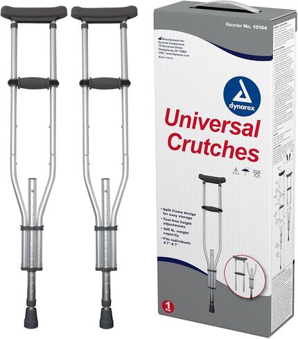 Dynarex Aluminum Crutches-Child Size, 4'0" to 4'6", Push-Button Height Adjustment, Cushioned Underarm & Comfortable Hand Grips, 350 lb. Weight Capacity, 1 Pair in Saudi Arabia