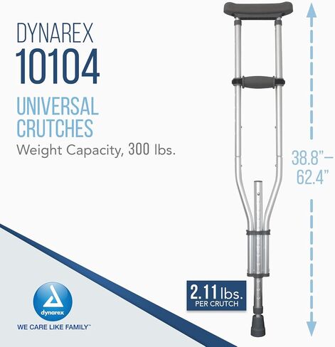 Dynarex Aluminum Crutches-Child Size, 4'0" to 4'6", Push-Button Height Adjustment, Cushioned Underarm & Comfortable Hand Grips, 350 lb. Weight Capacity, 1 Pair in Saudi Arabia