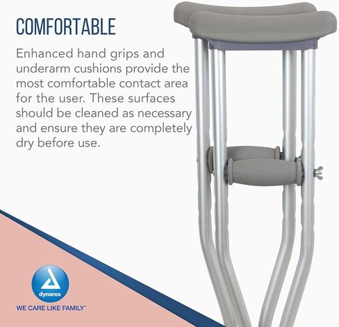 Dynarex Aluminum Crutches-Child Size, 4'0" to 4'6", Push-Button Height Adjustment, Cushioned Underarm & Comfortable Hand Grips, 350 lb. Weight Capacity, 1 Pair in Saudi Arabia