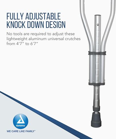 Dynarex Aluminum Crutches-Child Size, 4'0" to 4'6", Push-Button Height Adjustment, Cushioned Underarm & Comfortable Hand Grips, 350 lb. Weight Capacity, 1 Pair in Saudi Arabia