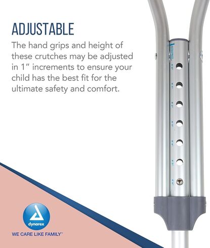 Dynarex Aluminum Crutches-Child Size, 4'0" to 4'6", Push-Button Height Adjustment, Cushioned Underarm & Comfortable Hand Grips, 350 lb. Weight Capacity, 1 Pair in Saudi Arabia