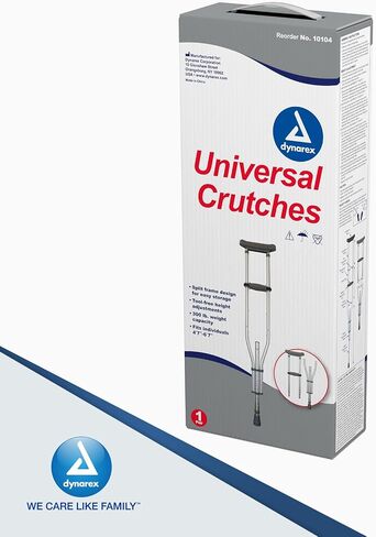 Dynarex Aluminum Crutches-Child Size, 4'0" to 4'6", Push-Button Height Adjustment, Cushioned Underarm & Comfortable Hand Grips, 350 lb. Weight Capacity, 1 Pair in Saudi Arabia