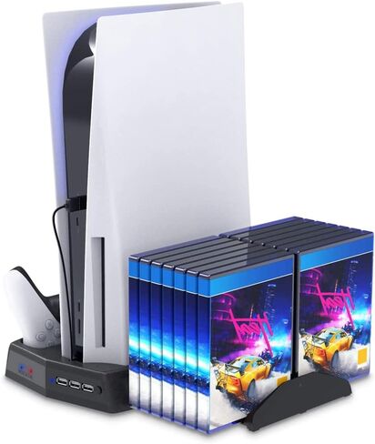 Vertical Stand for Playstation 5 with Cooling Fan Charging Dual Controllers Slot in Saudi Arabia