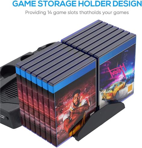 Vertical Stand for Playstation 5 with Cooling Fan Charging Dual Controllers Slot in Saudi Arabia