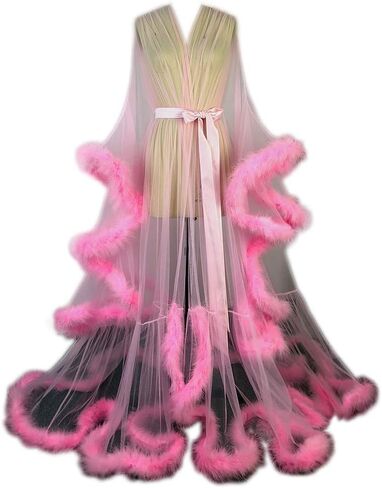 Old Hollywood Feather Robe Sexy Boudoir Robe Feather Bridal Robe Tulle Illusion Long Wedding Scarf New Custom Made in Saudi Arabia