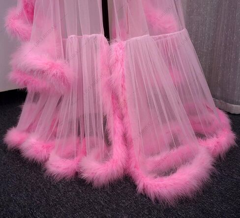 Old Hollywood Feather Robe Sexy Boudoir Robe Feather Bridal Robe Tulle Illusion Long Wedding Scarf New Custom Made in Saudi Arabia