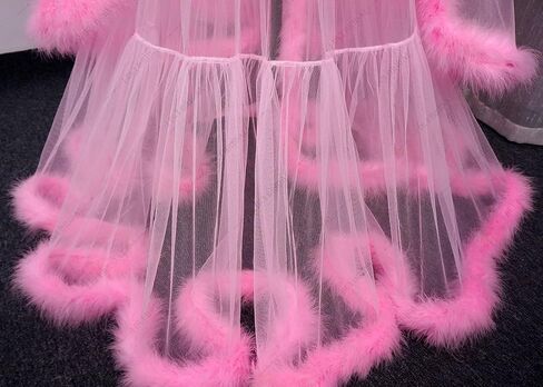 Old Hollywood Feather Robe Sexy Boudoir Robe Feather Bridal Robe Tulle Illusion Long Wedding Scarf New Custom Made in Saudi Arabia