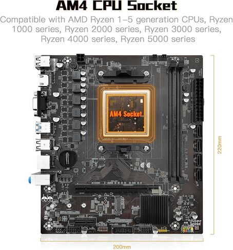 اللوحة الأم SHANGZHOAYUAN B450 AM4 اللوحة الأم للألعاب لمعالج AMD Ryzen الجيل 1-5 (DDR4 Max 64GB، NVME/NGFF M.2، PCIe 3.0، SATA 3.0، USB 3.0، Gb LAN) in Kuwait