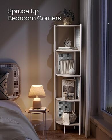 حامل رف زاوية من 5 طبقات من VASAGLE، رف كتب زاوية بوهو مع جوانب بوليراتان، حامل نباتي لغرفة المعيشة وغرفة النوم والمطبخ والدراسة، بيج بلوط ULLS588Y57 in Kuwait