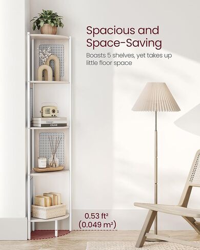 حامل رف زاوية من 5 طبقات من VASAGLE، رف كتب زاوية بوهو مع جوانب بوليراتان، حامل نباتي لغرفة المعيشة وغرفة النوم والمطبخ والدراسة، بيج بلوط ULLS588Y57 in Kuwait