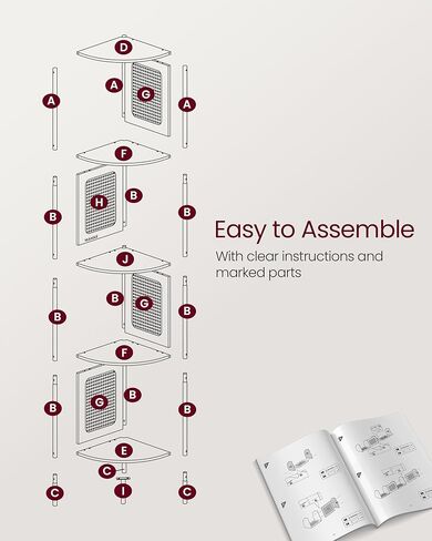 حامل رف زاوية من 5 طبقات من VASAGLE، رف كتب زاوية بوهو مع جوانب بوليراتان، حامل نباتي لغرفة المعيشة وغرفة النوم والمطبخ والدراسة، بيج بلوط ULLS588Y57 in Kuwait