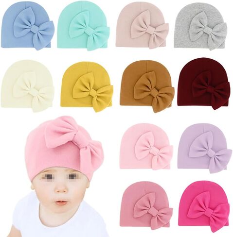 1 Set Newborn Baby Hospital Hats Mittens Soft Bow Infant Cap Cute Nursery Beanie Baby No Scratch Gloves for Boys Girls in Saudi Arabia