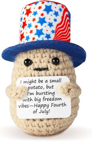 4th of July Decorations, Handmade Crochet Positive Potato, 4.3' Mini Memorial Gifts for Independence Day & Memorial Day Emotional, Support Pickle, Knitted Plush Doll Patriotic Decorations, Home Décor in Saudi Arabia