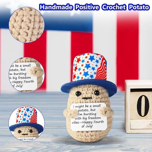 4th of July Decorations, Handmade Crochet Positive Potato, 4.3' Mini Memorial Gifts for Independence Day & Memorial Day Emotional, Support Pickle, Knitted Plush Doll Patriotic Decorations, Home Décor in Saudi Arabia